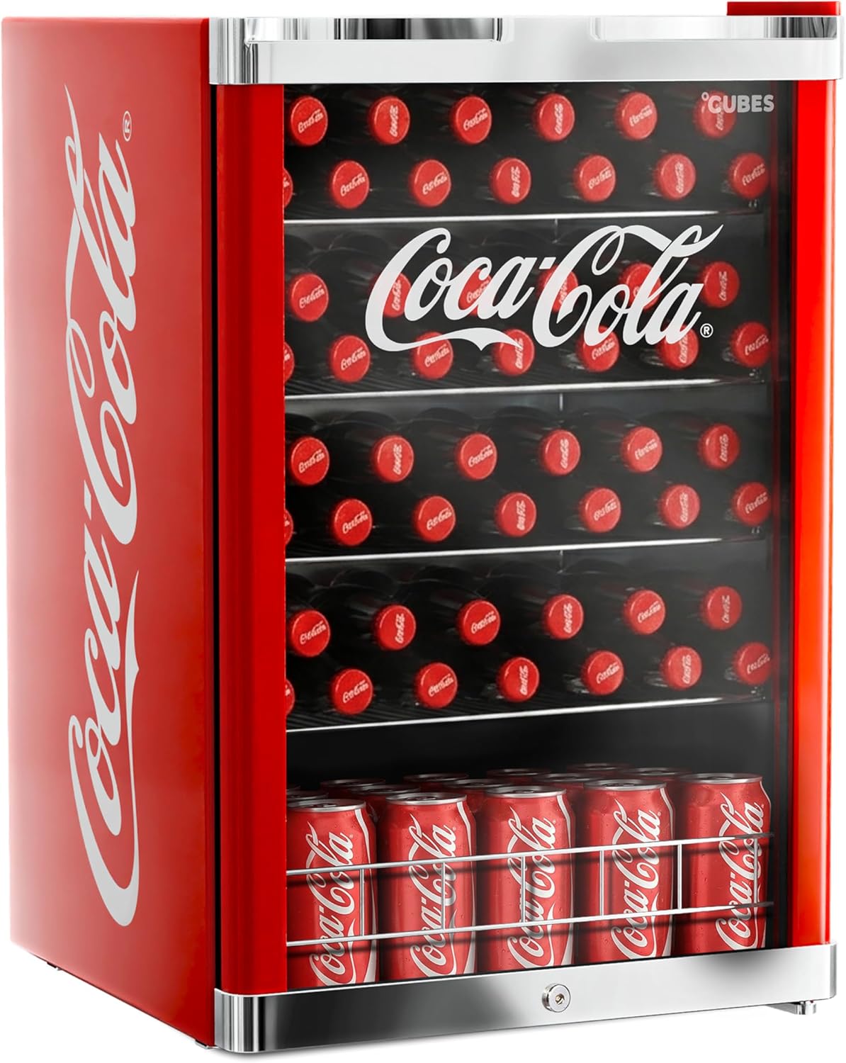 Frigorífico para bebidas, °CUBES, Coca, 115L, 84,5 cm, 54 cm, metal, Vermelho / Prateado, para uso diário