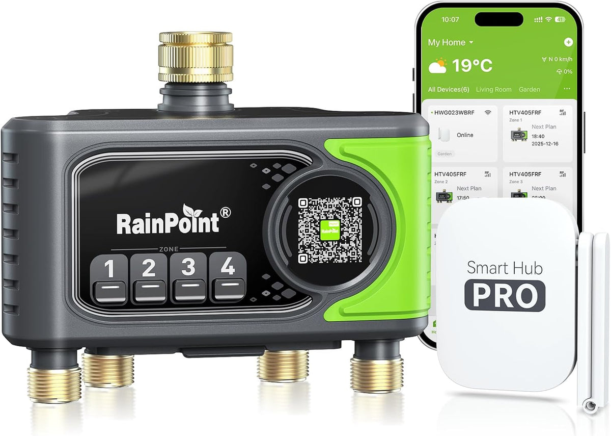 Equipamento de exterior, RAINPOINT, Bew, 6 programas, resistente à água, com temporizador, com controlo por aplicação, plástico, Preto / Verde