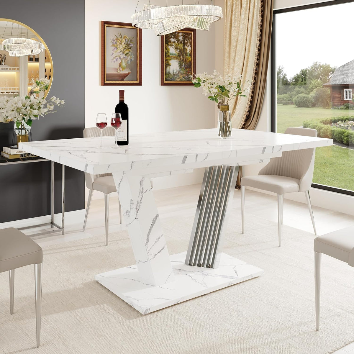 Mesa de jantar, Kebnor, Ausziehtisch, 160 × 80 × 76 cm, 120 cm, 160 cm, 76 cm, altura regulável, regulável, madeira, painel de madeira, Branco
