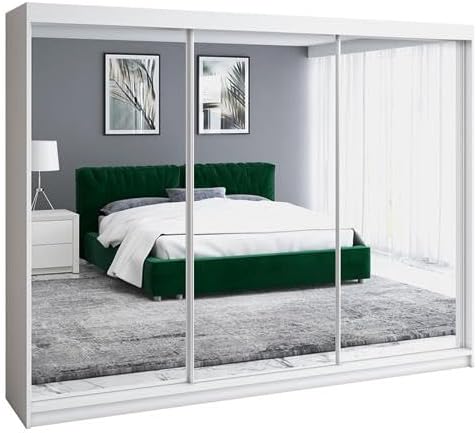 Roupeiro, A&J MöbelLand, Schwebet, 200 cm, com gavetas, com prateleiras, com portas, alumínio, Branco, para o quarto