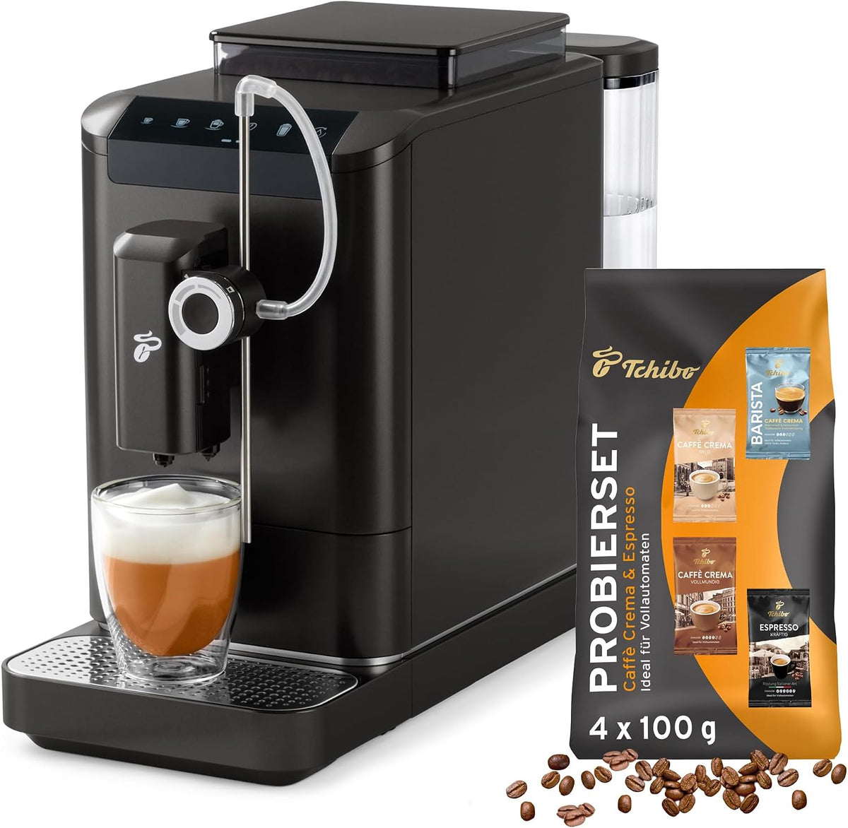 Máquina de café automática, Tchibo, Kaffeevollautomat, 250 ml, 1,4 l, 18 cm, 300g, 3 níveis, altura regulável, regulável, Preto, para a cozinha