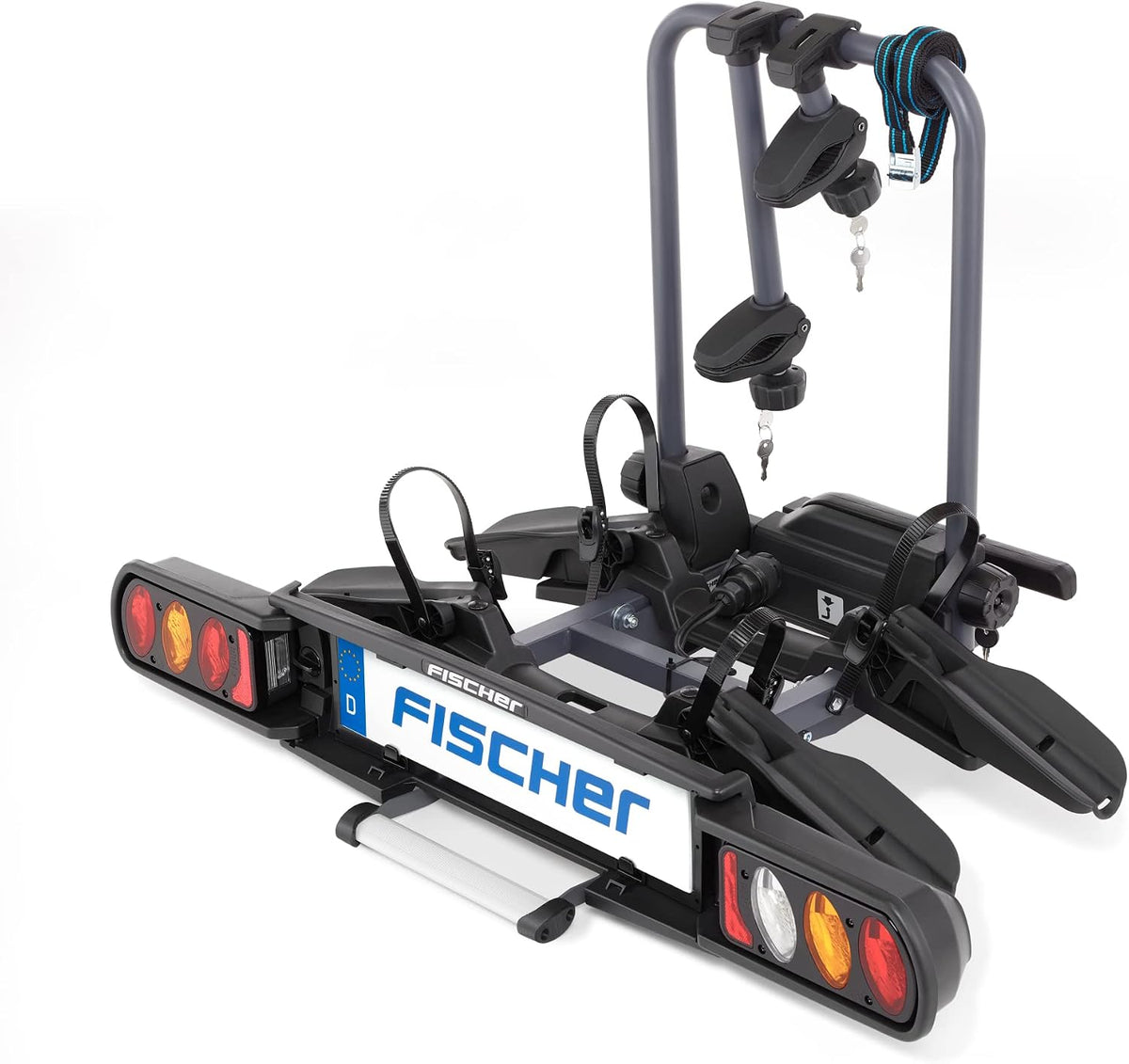Suporte traseiro para bicicleta, Fischer, Kupplungsfahrradtr, 60kg, 6 cm, 61 cm, 15,68 kg, 63 × 28 × 61 cm, dobrável, com rodas, aço, plástico