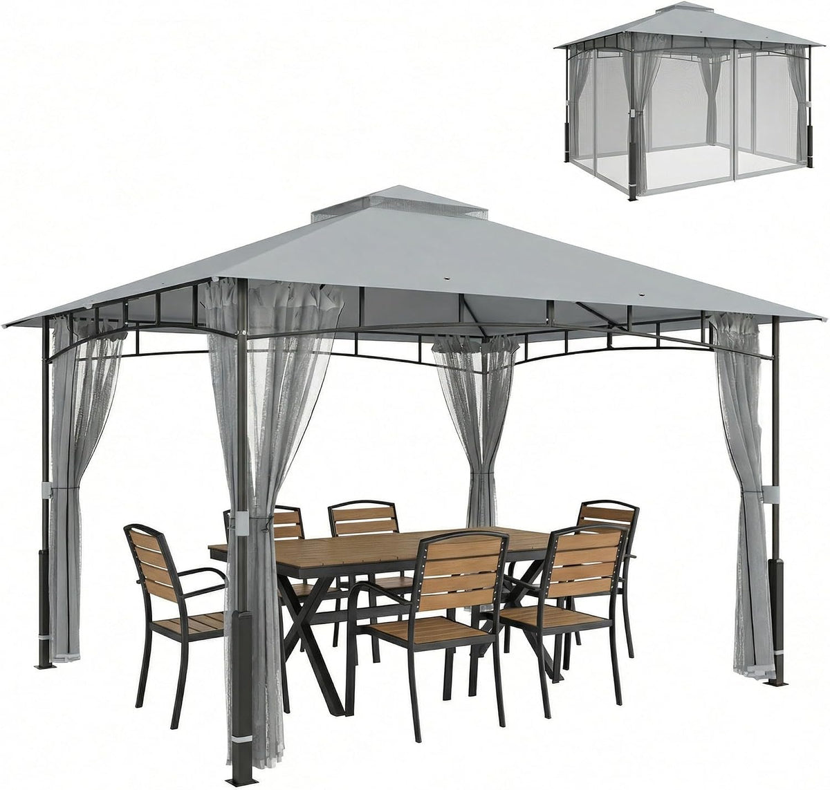 Tenda de jardim, Outsunny, UPF50, 6 m, 180 g, 3 × 3,6 m, madeira, poliéster, Cinzento, para jardim e exterior