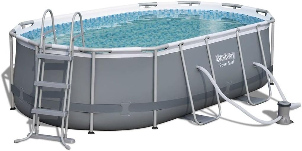 Piscina com estrutura metálica, Bestway, Power, 100 cm, 424 × 250 × 100 cm, 5,1 cm, 100.3 cm, 7.250L, aço, metal, Cinzento / Branco