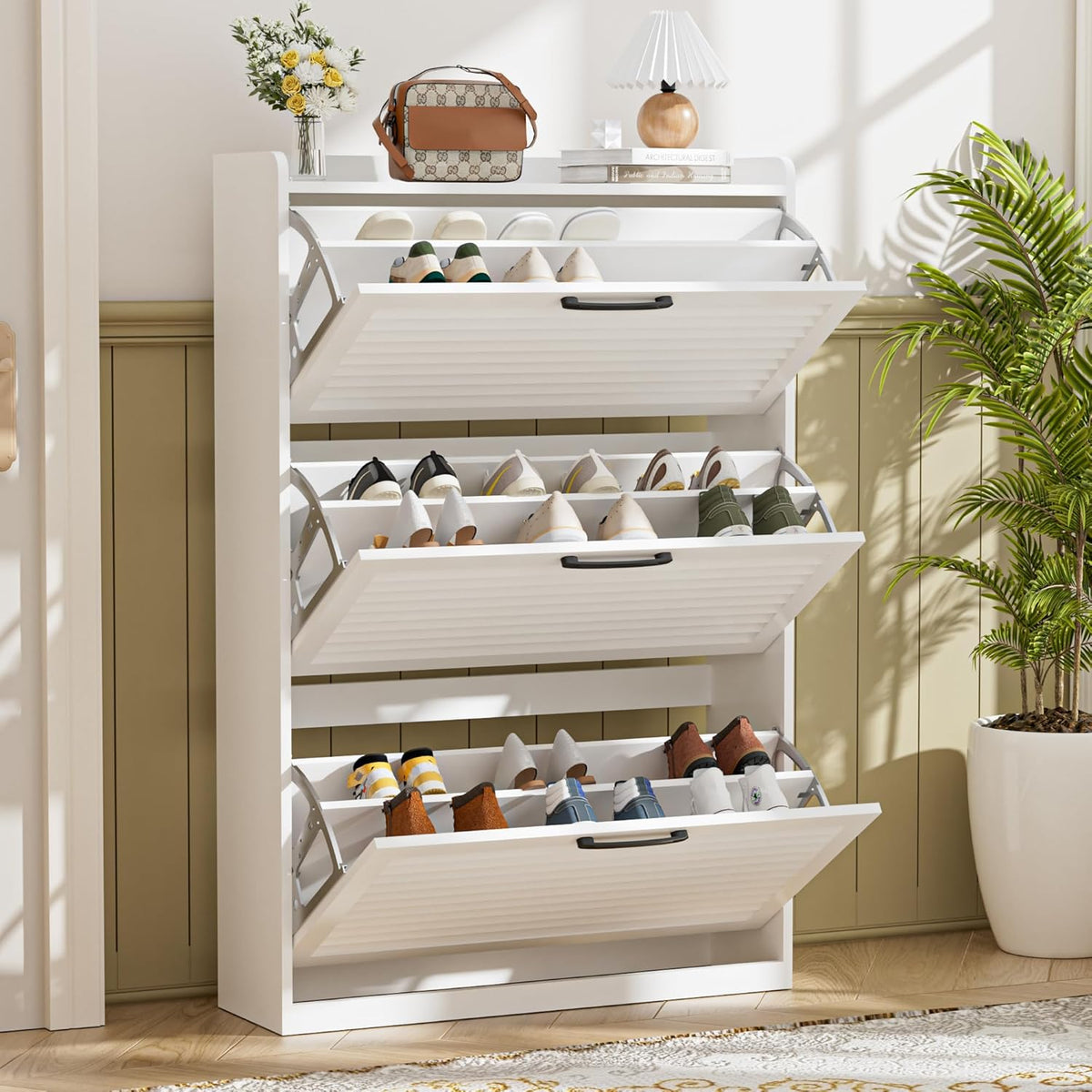 Sapateira, BonVache, Schuhschrank, 80 × 24 × 120 cm, 1 cm, 40 cm, regulável, metal, Branco, para uso diário