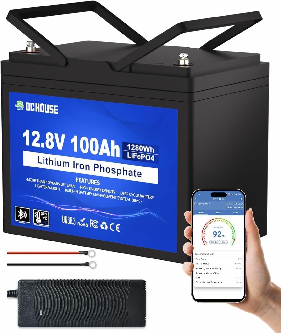 Bateria automóvel, DCHOUSE, 12V, 10A, 100A, 1V, Preto / Azul, para uso diário