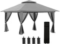 Gazebo de jardim, Outsunny, 4 × 4m, 12,5 kg, 9,5 kg, 392L, 25L, dobrável, altura regulável, regulável, poliéster, tecido, DunkelCinzento