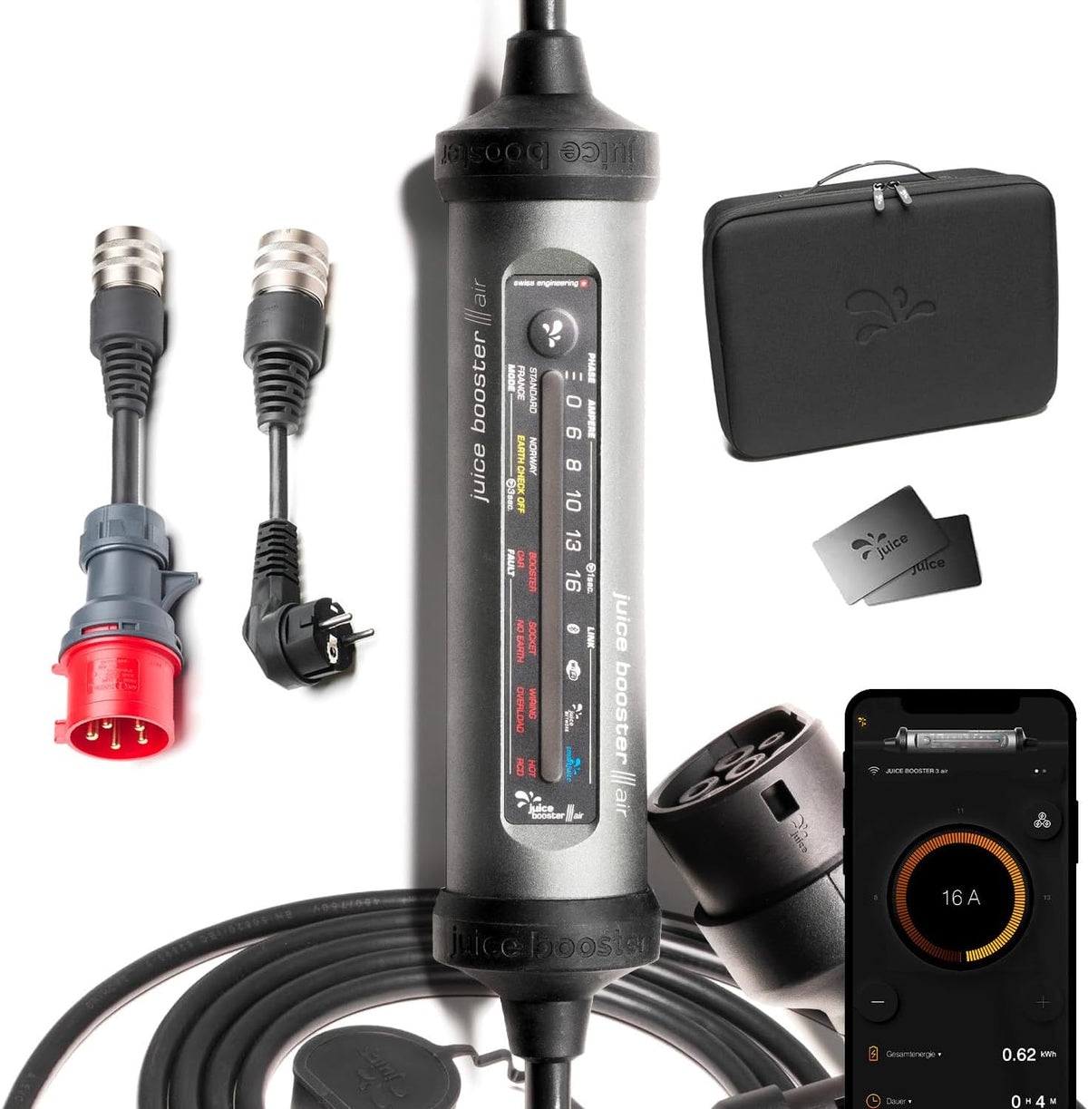 Equipamento elétrico, smart Juice, 11 kW, resistente à água, com controlo por aplicação, alumínio, Preto / Vermelho / Prateado, para uso diário