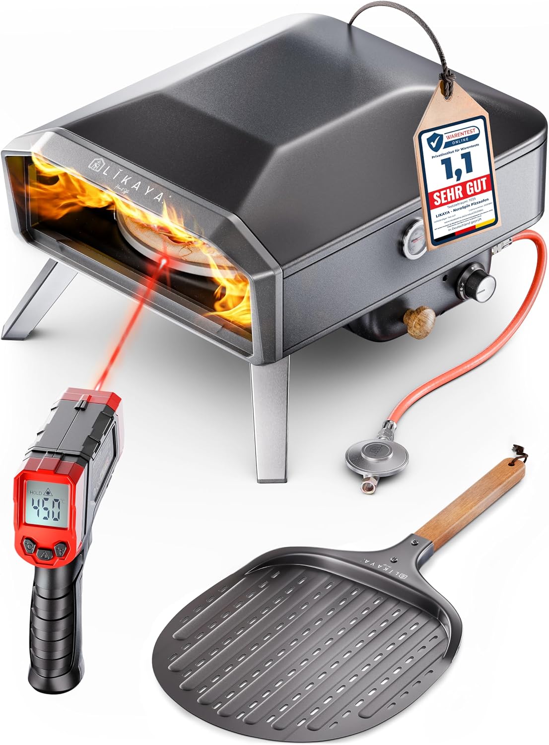 Forno de pizza, LIKAYA, NeroSpin, 6,2kW, 30,5cm, Preto / Prateado, para a cozinha