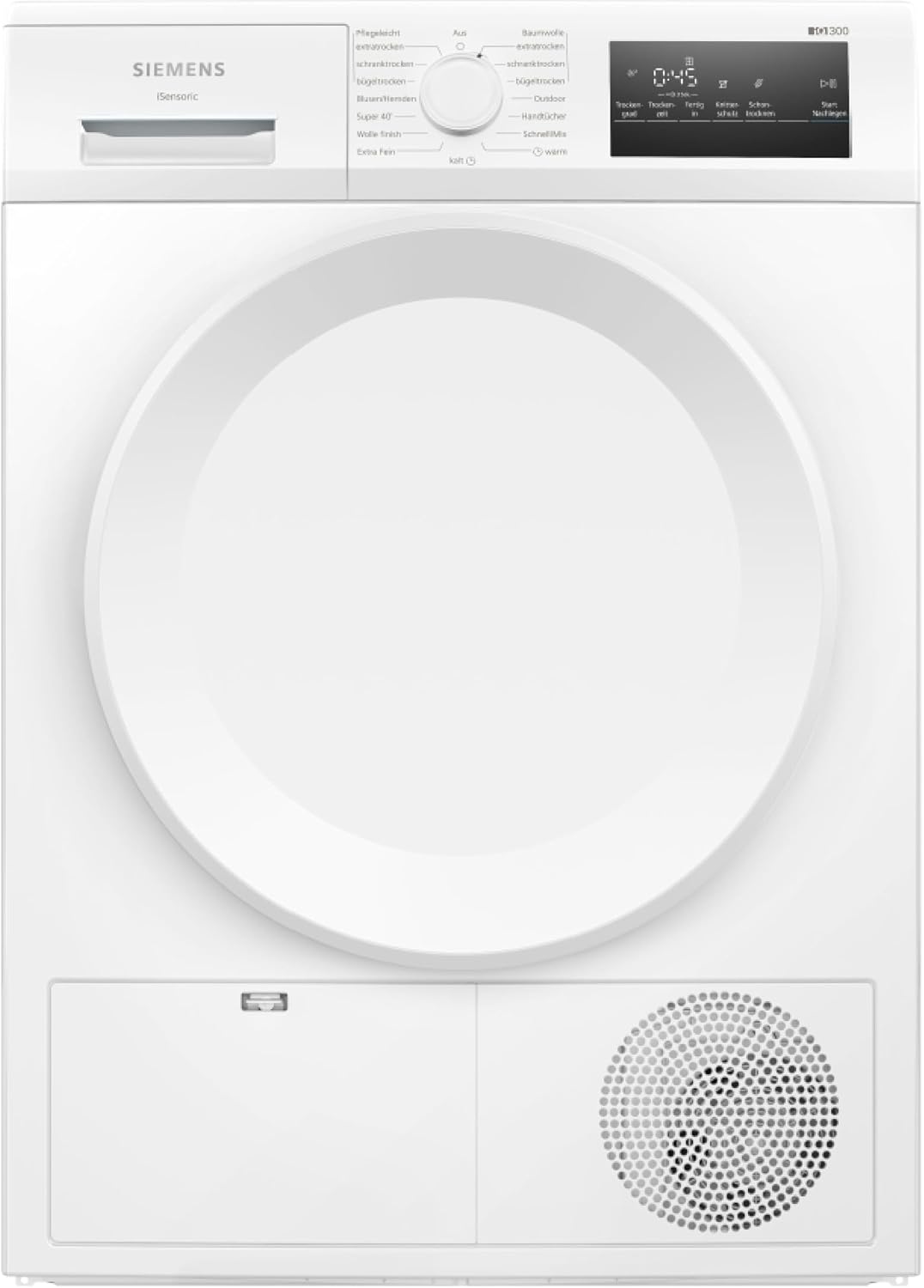 Siemens, Máquina de secar roupa, WT43H004, 8 kg, 65 dB, 84.2 cm, 59.8 cm, 85 cm, algodão, Branco, para uso diário