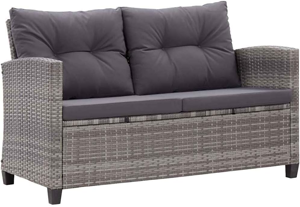 Sofá, vidaXL, 124cm, aço, ratã, Cinzento / DunkelCinzento, para a sala