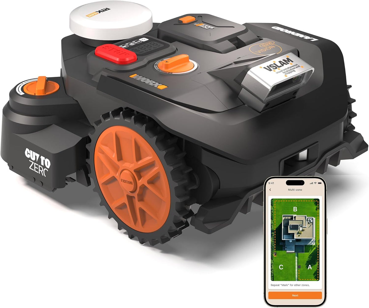 Robô corta-relva, WORX, Landroid, com controlo por aplicação, Preto / Laranja, para utilização no exterior