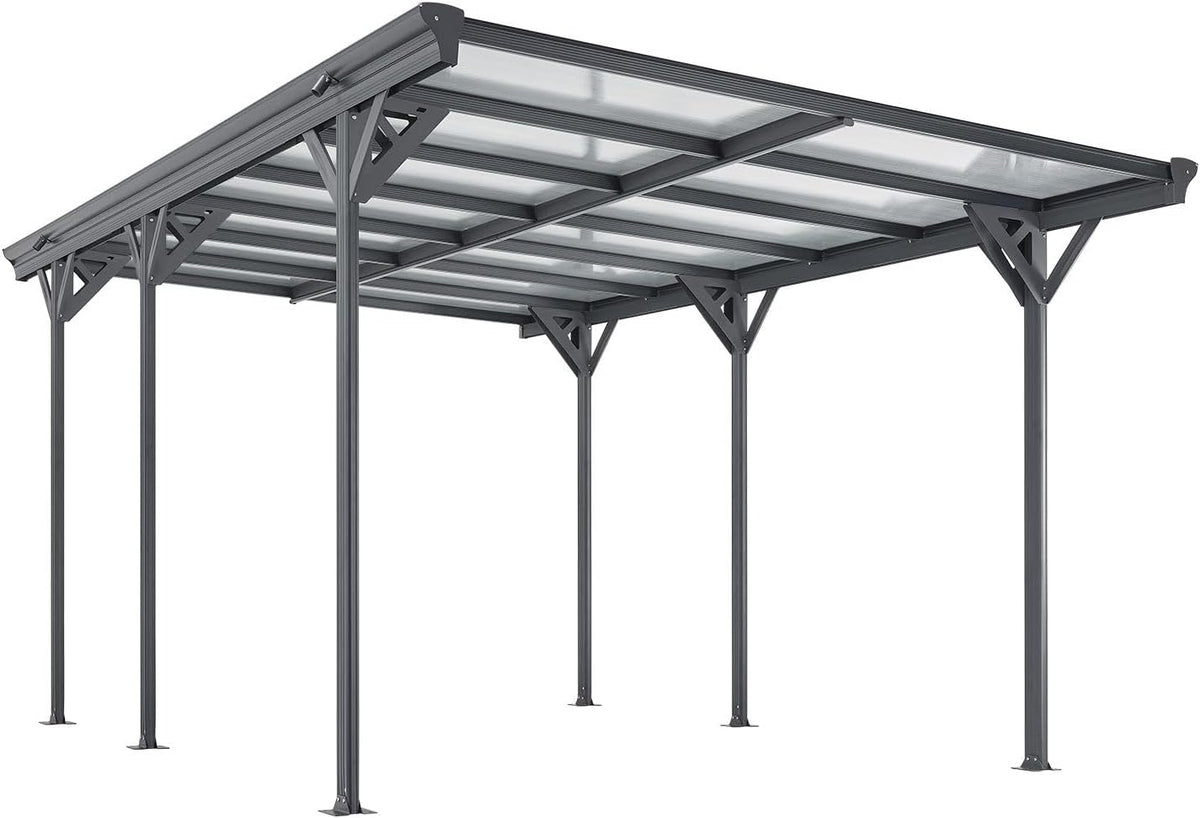 Abrigo para automóvel, Juskys, Carport, 5 × 3 m, com rodas, alumínio, DunkelCinzento, para utilização no exterior