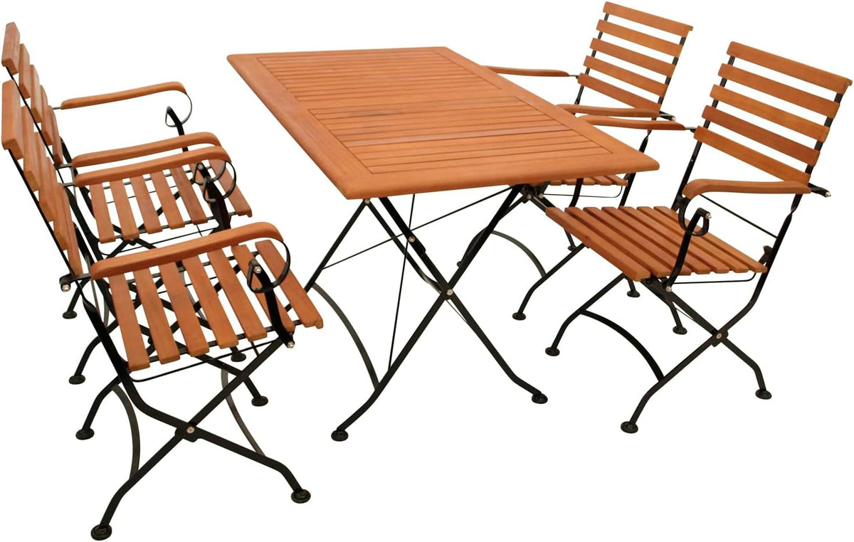 Conjunto de mobiliário de jardim, DEGAMO, Garten, 70 × 120cm, 70cm, 120cm, 45cm, dobrável, aço, madeira, Castanho / Preto, para utilização no exterior