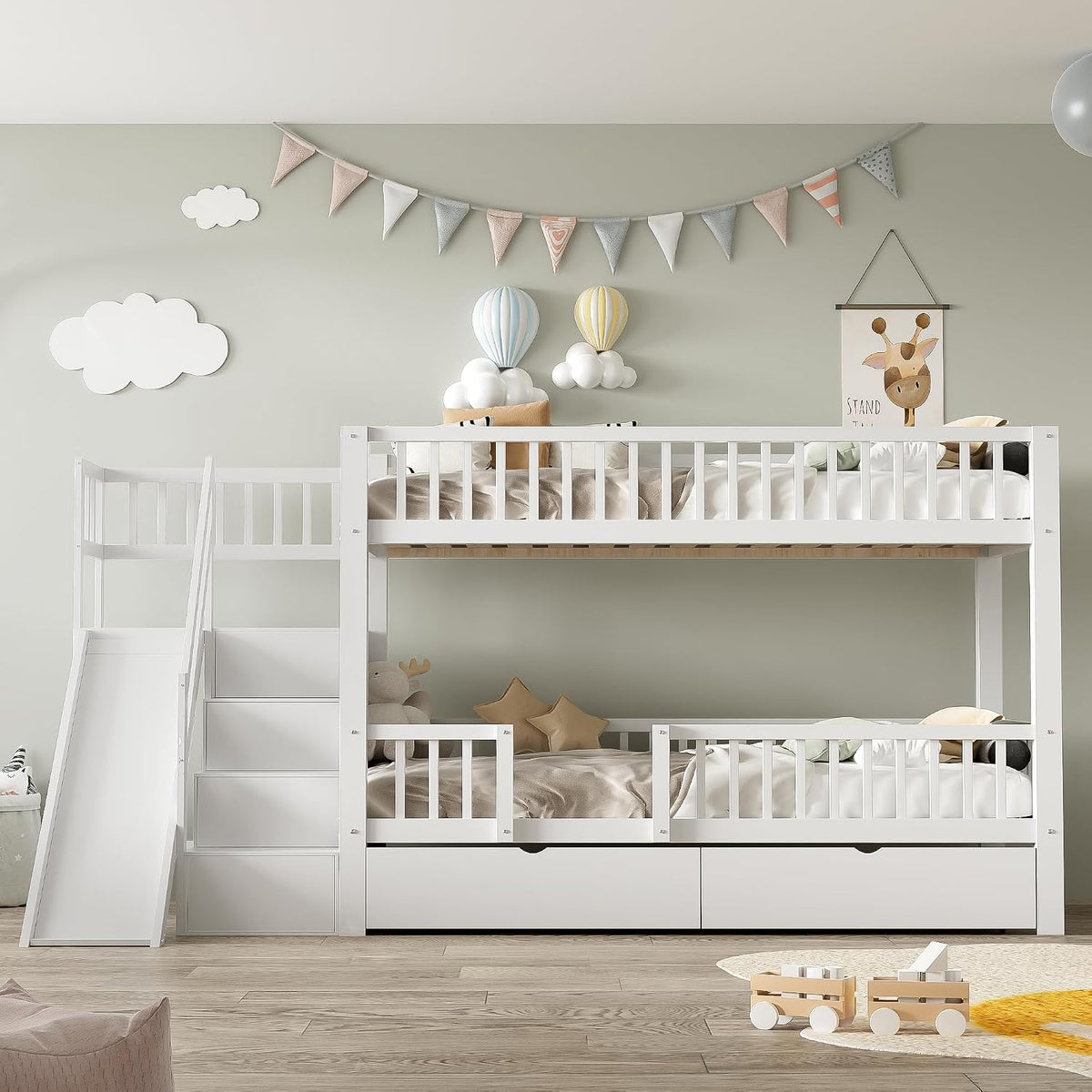 Cama, Jovify, com gavetas, com portas, sem colchão, madeira, Branco, para o quarto