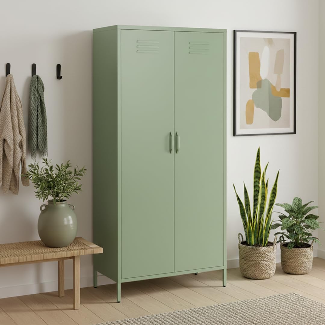 Roupeiro, skølm, Atria, 80 cm, 45 cm, 170 × 80 × 45 cm, altura regulável, regulável, com prateleiras, aço, metal, MintVerde, para o quarto