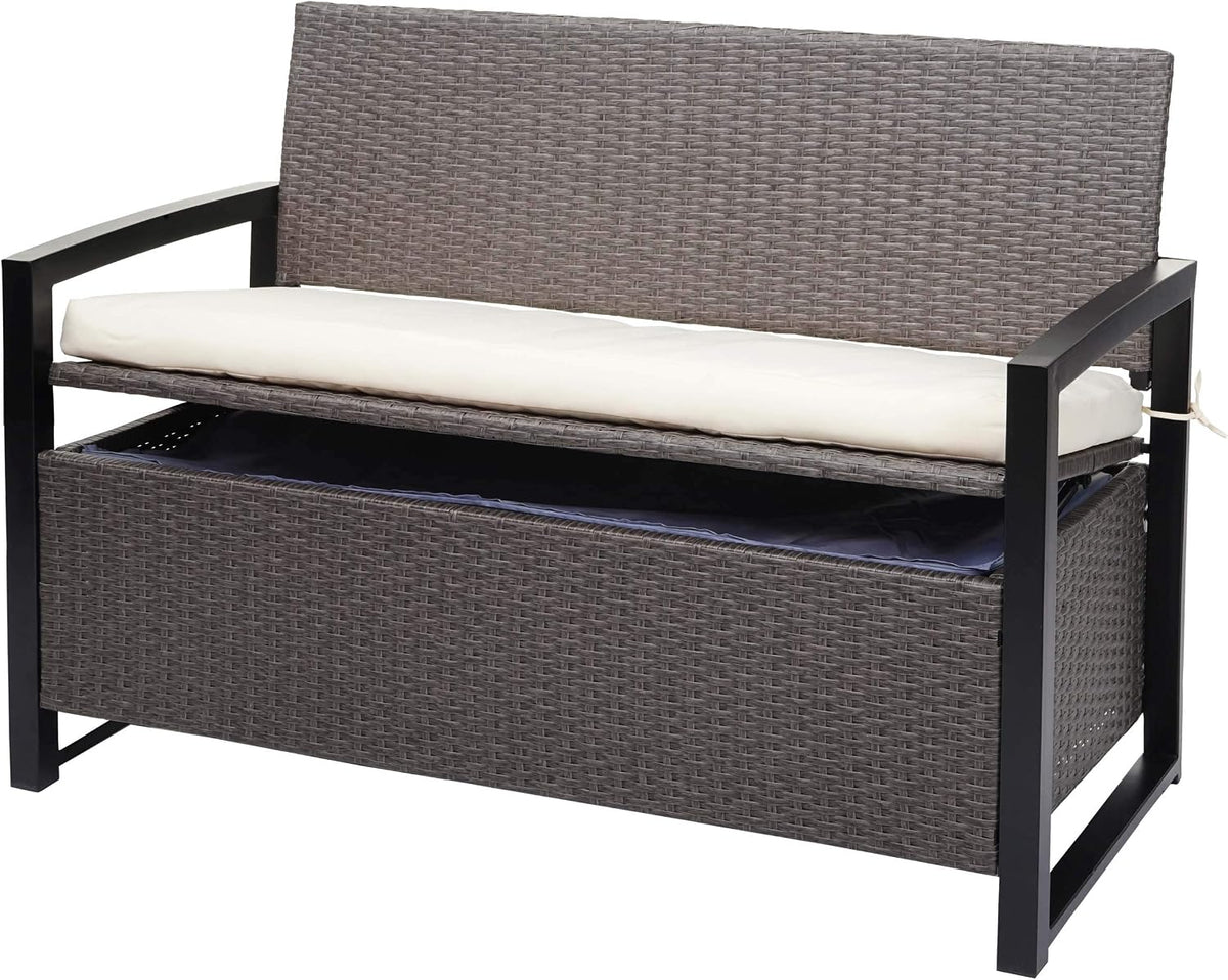 Mobiliário de exterior, Mendler, Poly-Rattan, 87 × 57 × 117cm, aço, ratã, Cinzento-Meliert / Creme, para utilização no exterior
