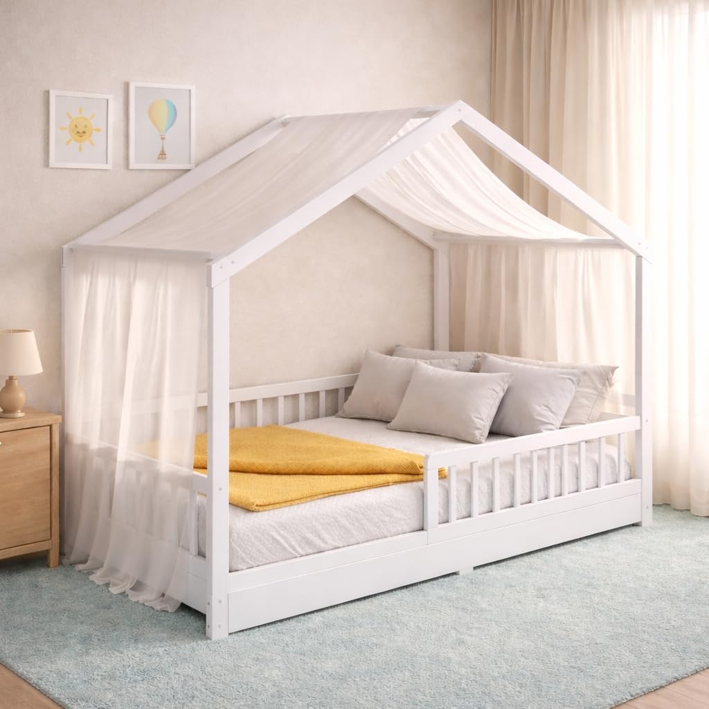 Estrado de cama, CADANI, Malte, 200 kg, 90 × 200 cm, 120 kg, com rodas, madeira, Branco, para o quarto