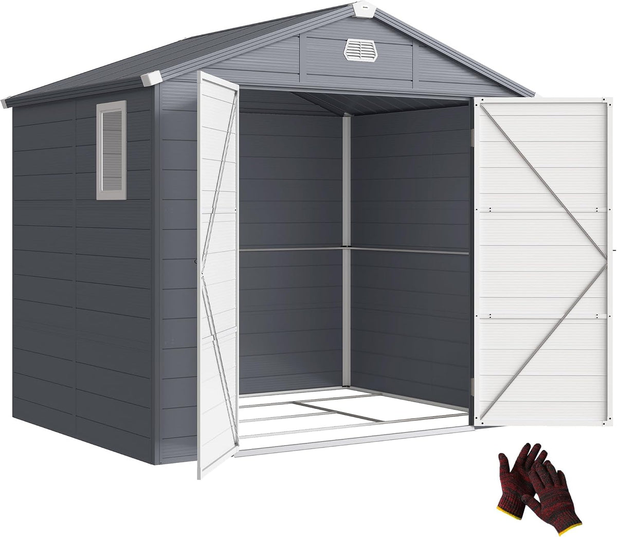 Abrigo de jardim, Outsunny, Ger, 228 cm, 240 × 190 × 228 cm, 240L, 74L, resistente à água, alumínio, plástico, DunkelCinzento / Branco