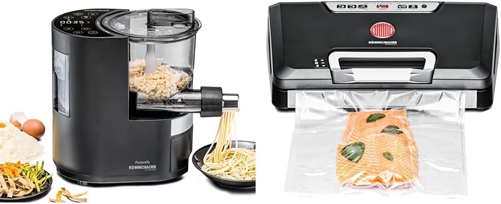 Máquina de massa fresca, Rommelsbacher, Elektrische, 800 g, 375 ml, com rodas, aço inoxidável, aço, Preto, para uso diário