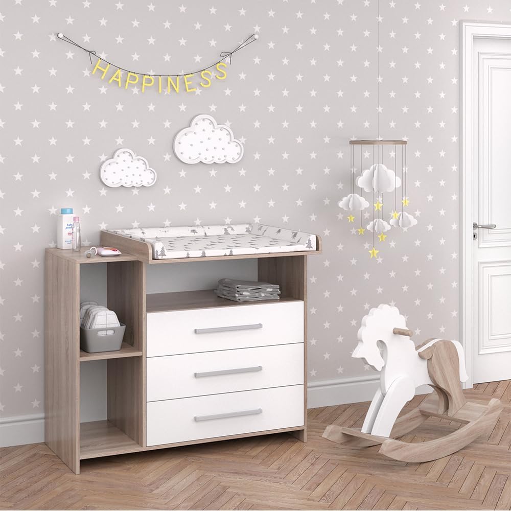 Cómoda, Vicco, 100 cm, 113 × 100 cm, com gavetas, Branco, para o quarto
