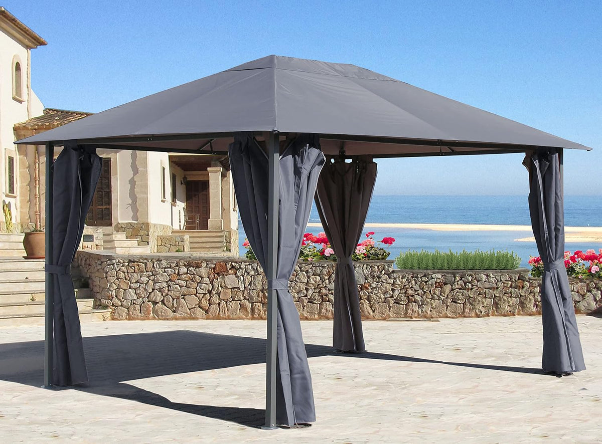 Tenda de jardim, QUICK STAR, Metall, 3 × 4m, 180g, 300 cm, 196 cm, 400 cm, aço, madeira, Cinzento, para utilização no exterior