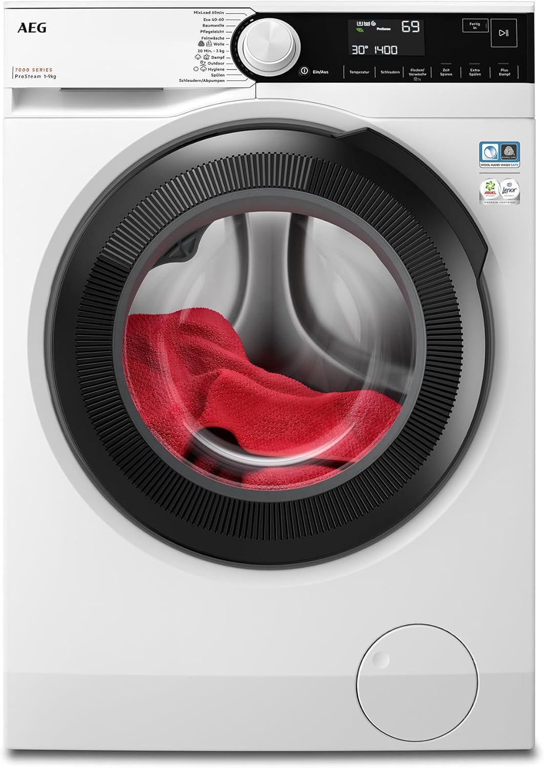 AEG, Máquina de lavar roupa, Waschmaschine, 9 kg, 1400 U/min, algodão, plástico, Branco / Preto, para uso diário