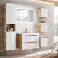 Armário inferior, Lomadox, Badm, 80 cm, 50 cm, 46cm, 26cm, 32cm, com iluminação LED, com gavetas, com portas, painel de madeira, Branco / Holz