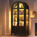 Vitrine, LVSOMT, Gew, 180cm, 40 cm, 180 × 80 × 40 cm, com iluminação LED, com gavetas, com prateleiras, madeira, vidro, Preto, para uso diário