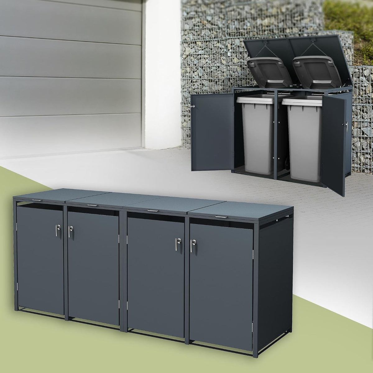 Abrigo para contentores, ML DESIGN modern living, 240L, 3 cm, 264 × 80 × 116,3 cm, aço inoxidável, aço, Antracite, para utilização no exterior
