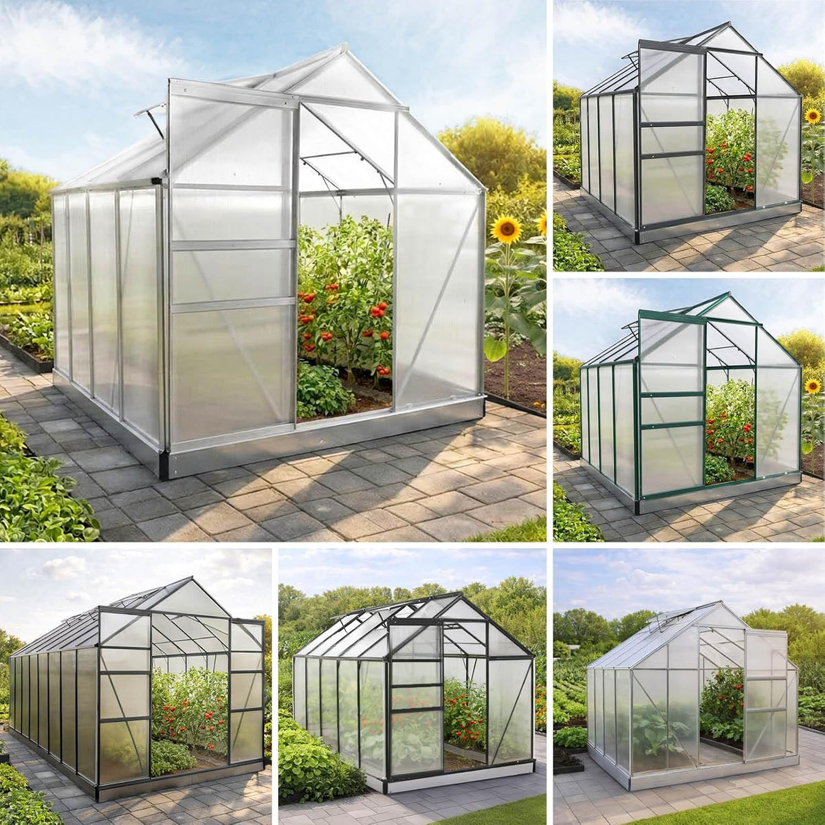 Estufa de jardim, BRAST, Gew, 130 × 190 × 195cm, 490 × 250 × 235cm, 250 × 190 × 195cm, 195 cm, com rodas, aço, alumínio, Prateado / Verde / Preto