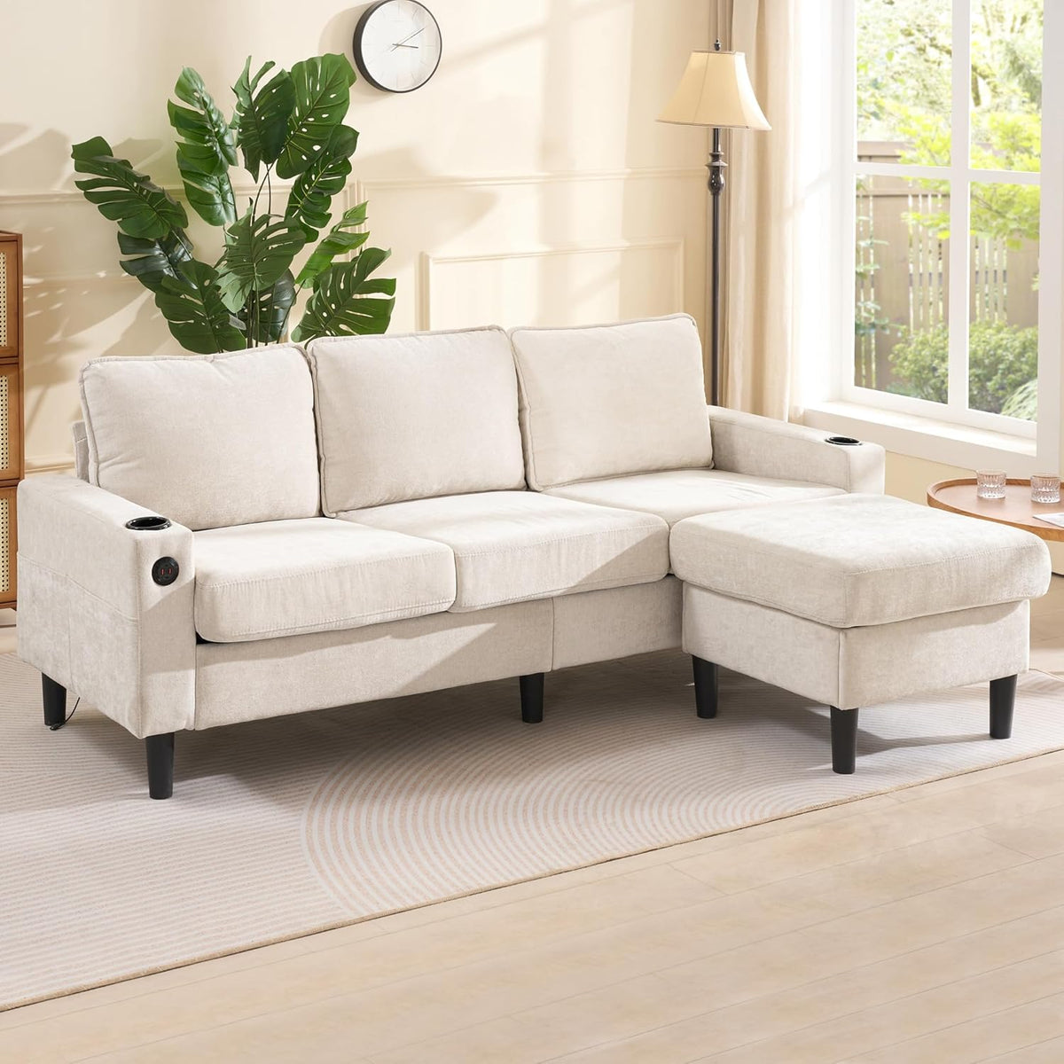 Sofá, Soweiz, 150 kg, 82,5 cm, 200,6 × 139,7 × 82,5 cm, aço, madeira, Bege, para a sala