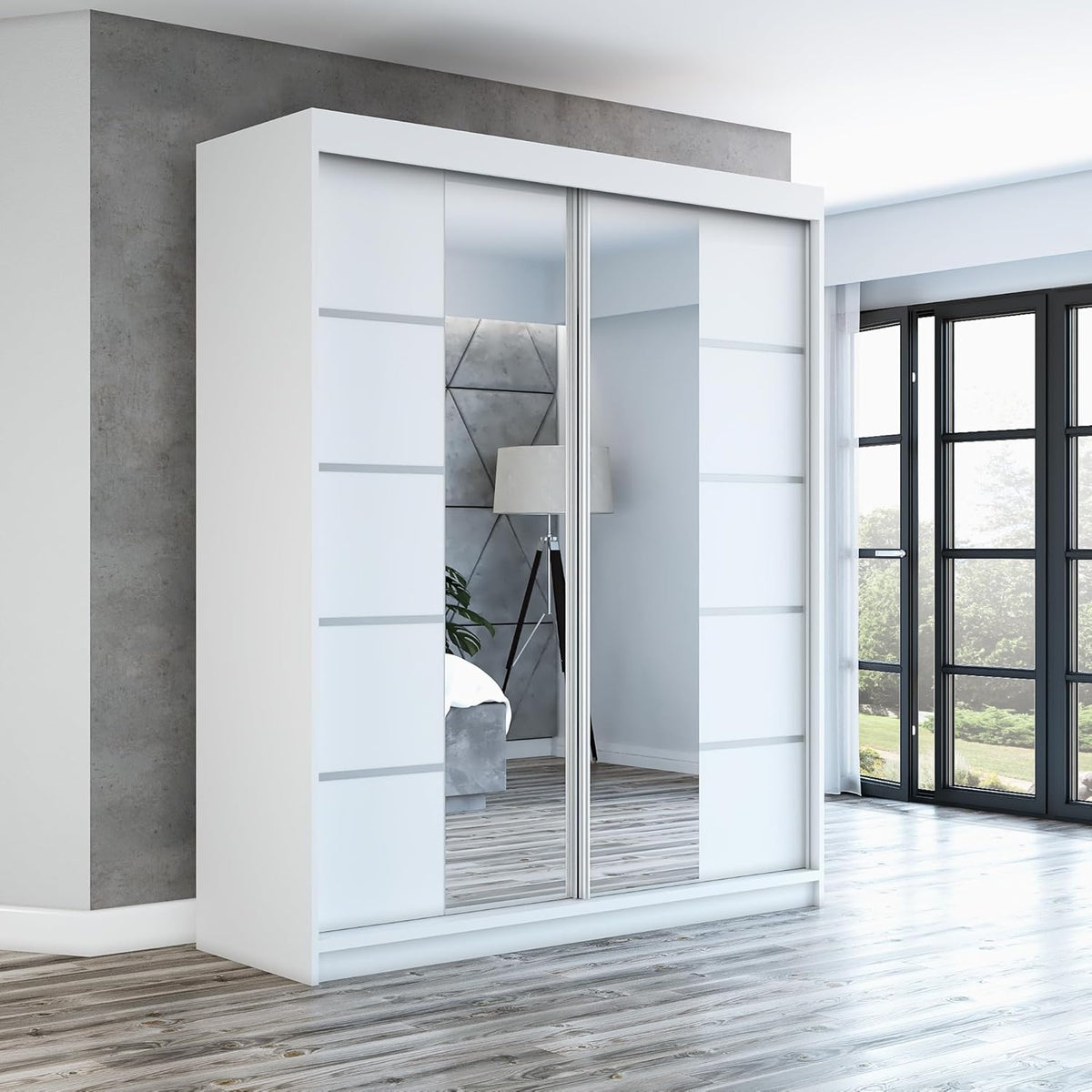 Roupeiro, A&J MöbelLand, Schwebet, 160 cm, com prateleiras, com portas, alumínio, Branco, para o quarto