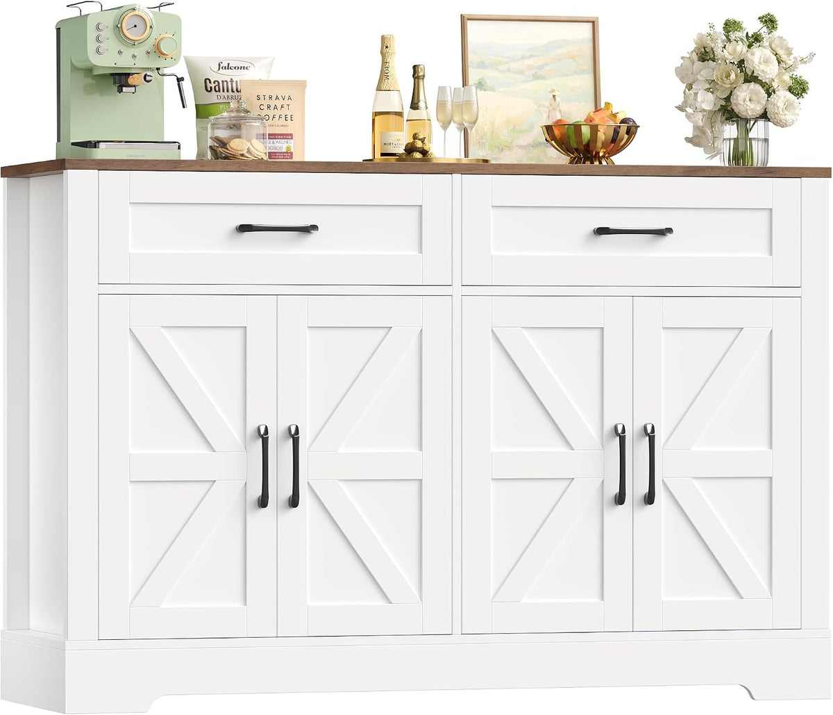 Aparador, HOCSOK, Sideboard, 120 cm, com gavetas, com prateleiras, com portas, madeira, Branco / Castanho, para uso diário