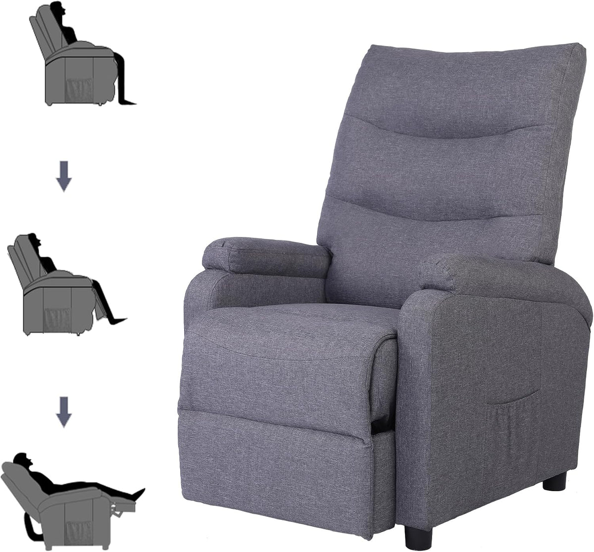 Poltrona, Mingone, Relaxsessel, 150kg, 25 kg, 70 × 94 × 104cm, regulável, Cinzento, para a sala