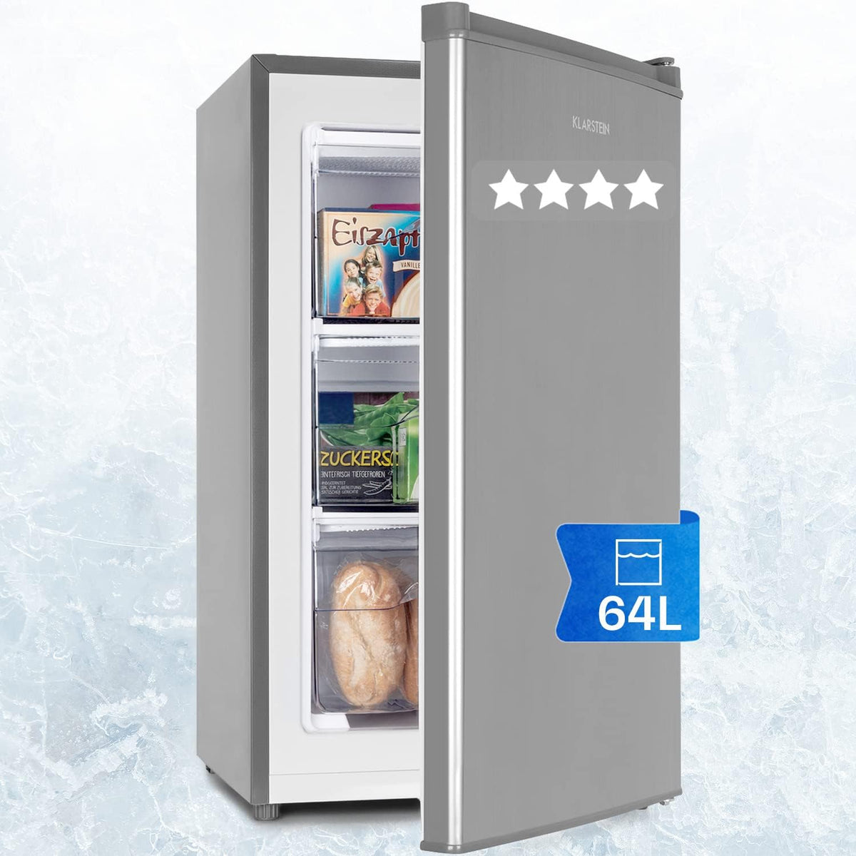 Klarstein, Congelador vertical, Mini, 64L, Prateado / Branco, para uso diário