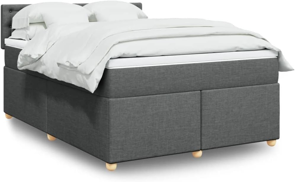 Cama box spring, vidaXL, Boxspringbett, 140 × 200cm, com iluminação LED, com rodas, poliéster, tecido, DunkelCinzento, para o quarto