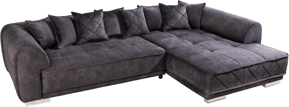 Sofá, Riess Ambiente, Modernes, 320cm, 90 cm, 195 cm, 245 cm, 44 cm, madeira, veludo, DunkelCinzento, para a sala