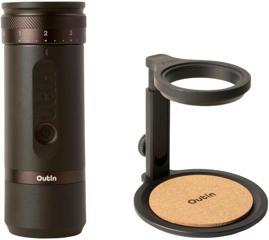 Máquina de café expresso, OutIn, Fino, 690 g, altura regulável, regulável, alumínio, Preto / Castanho, para a cozinha
