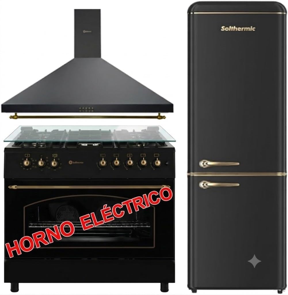 Fogão independente, SOLTHERMIC, F9L50E5R, 270 L, 58,5 cm, 115 l, 90 cm, vidro, Preto, para a cozinha