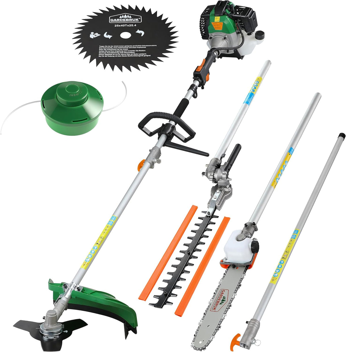 Aparador de relva, Gardebruk, Benzin, 2 PS, regulável, metal, Verde / Prateado / Laranja, para utilização no exterior