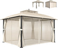 Tenda de jardim, Outsunny, 7 m, 370 × 303 × 290 cm, 3 pessoas, resistente à água, Bege, para jardim e exterior