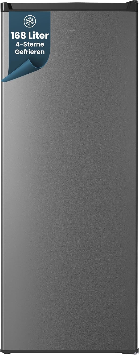 Congelador vertical, homeX, FS1682E-S, 168L, 37 dB, 7,8kg, classe energética E, altura regulável, regulável, Prateado, para uso diário