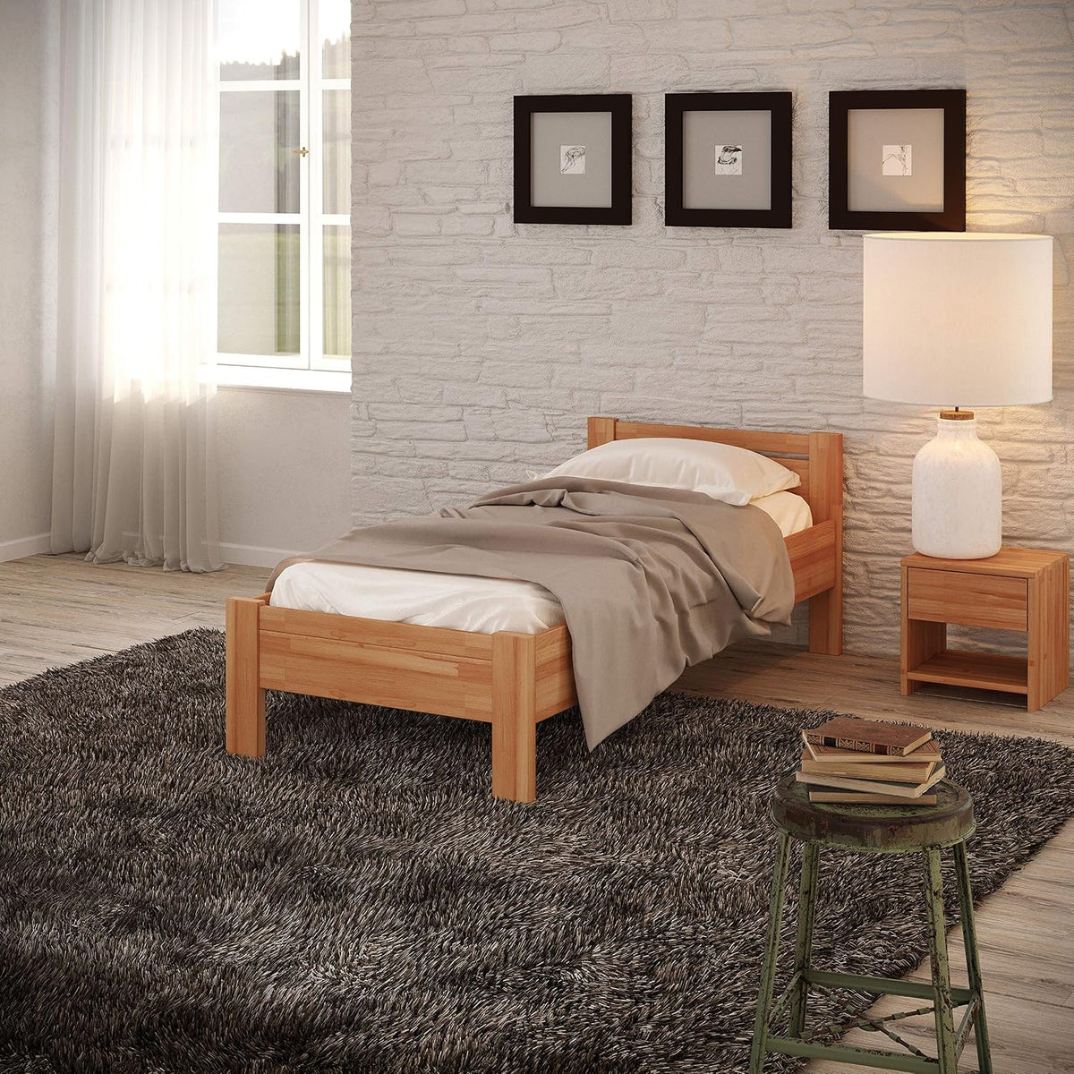Estrutura de cama, Krok Wood, Seniorenbett, 200 cm, 90 × 200 cm, 50 cm, 2 cm, 120 × 200 cm, com portas, madeira, Holzfarben, para o quarto