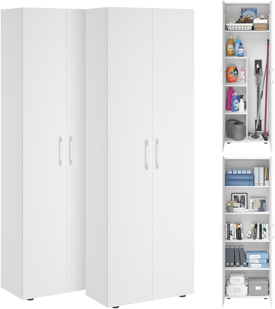 Armário de arrumação, Bellamio, Mehrzweckschrank, 60 cm, com prateleiras, com portas, madeira, Branco, para uso diário