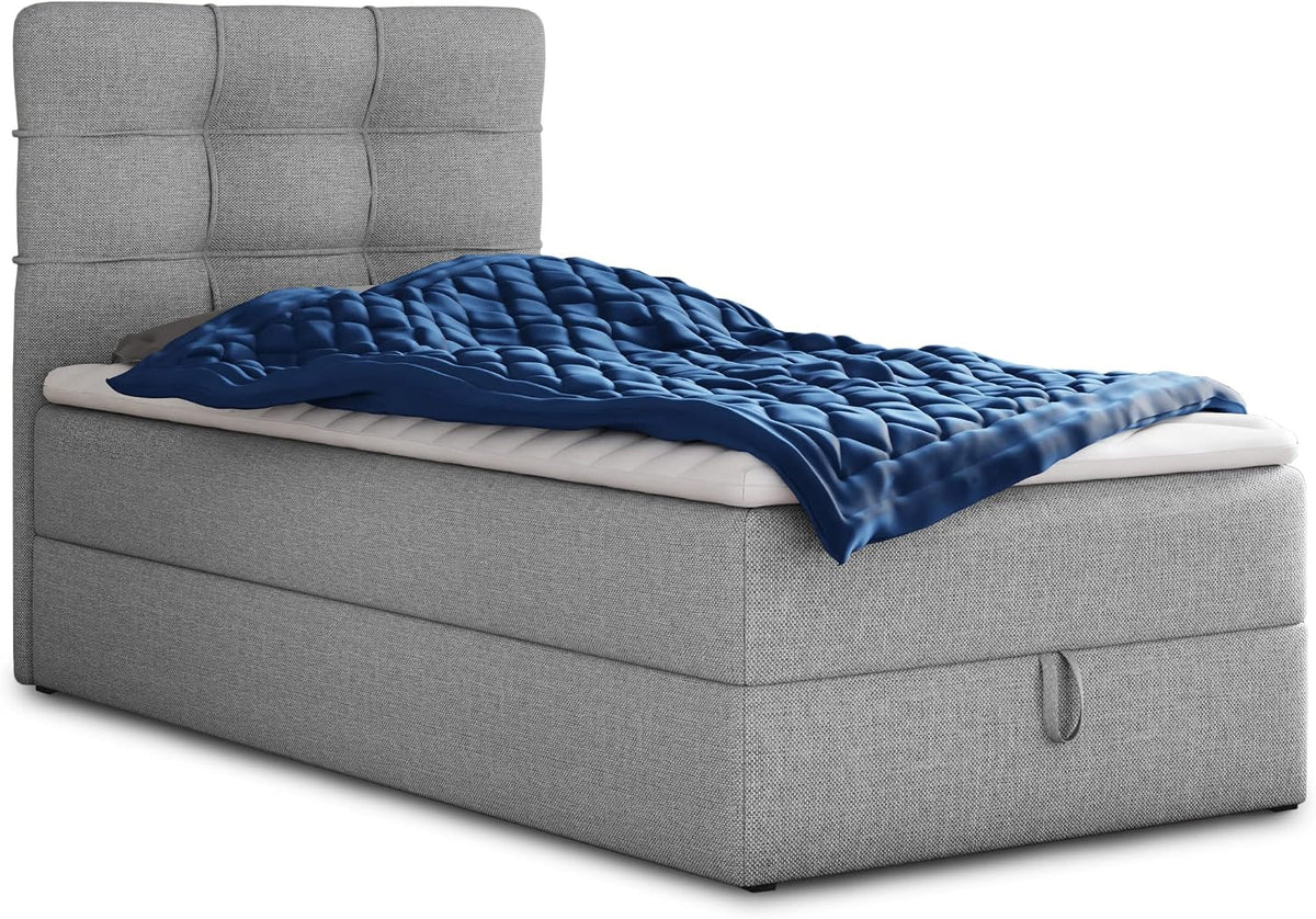 Cama box spring, Sofnet, Boxspringbett, 200 cm, 80 × 200 cm, 4cm, 80 cm, 90 cm, plástico, Cinzento / Azul, para o quarto