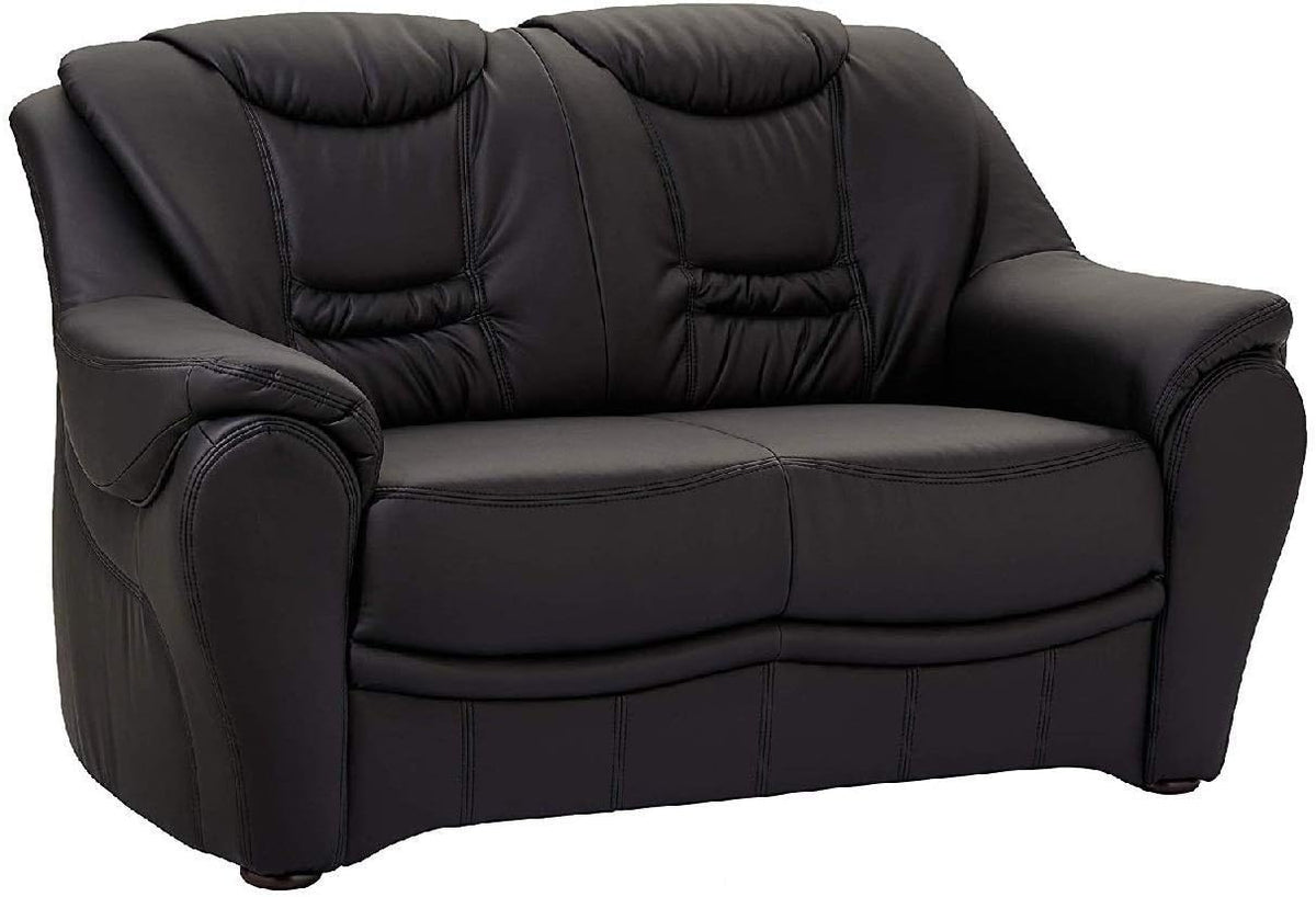 Sofá, CAVADORE, 2er, 95 cm, 148 × 94 × 95 cm, 46 cm, 54 cm, 215 cm, madeira, pele sintética, Preto, para a sala