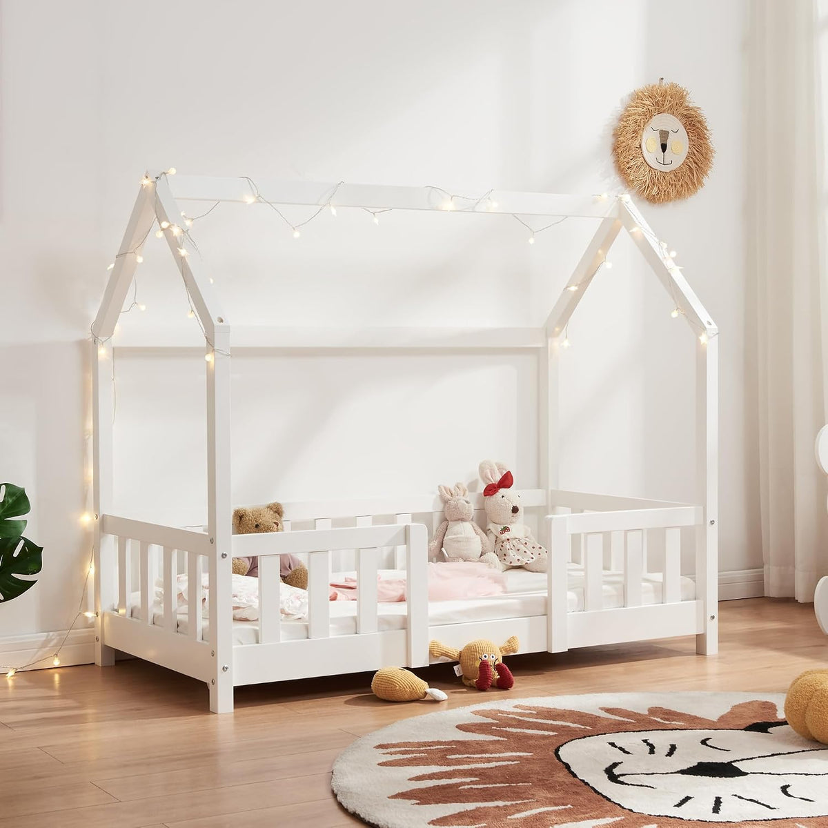 Estrado de cama, en.casa, Kinderbett, 140 cm, 70 × 140 cm, com prateleiras, com portas, madeira, Branco, para o quarto
