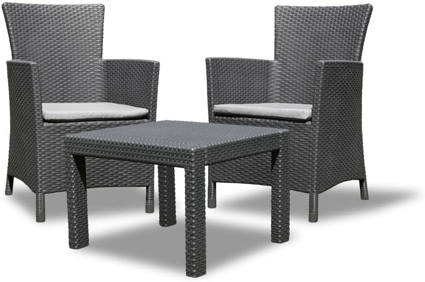 Conjunto de mobiliário de jardim, Keter, Lounge, 4 cm, 62 × 60 × 89cm, 59 × 59 × 43cm, ratã, plástico, Graphit / Cinzento, para utilização no exterior
