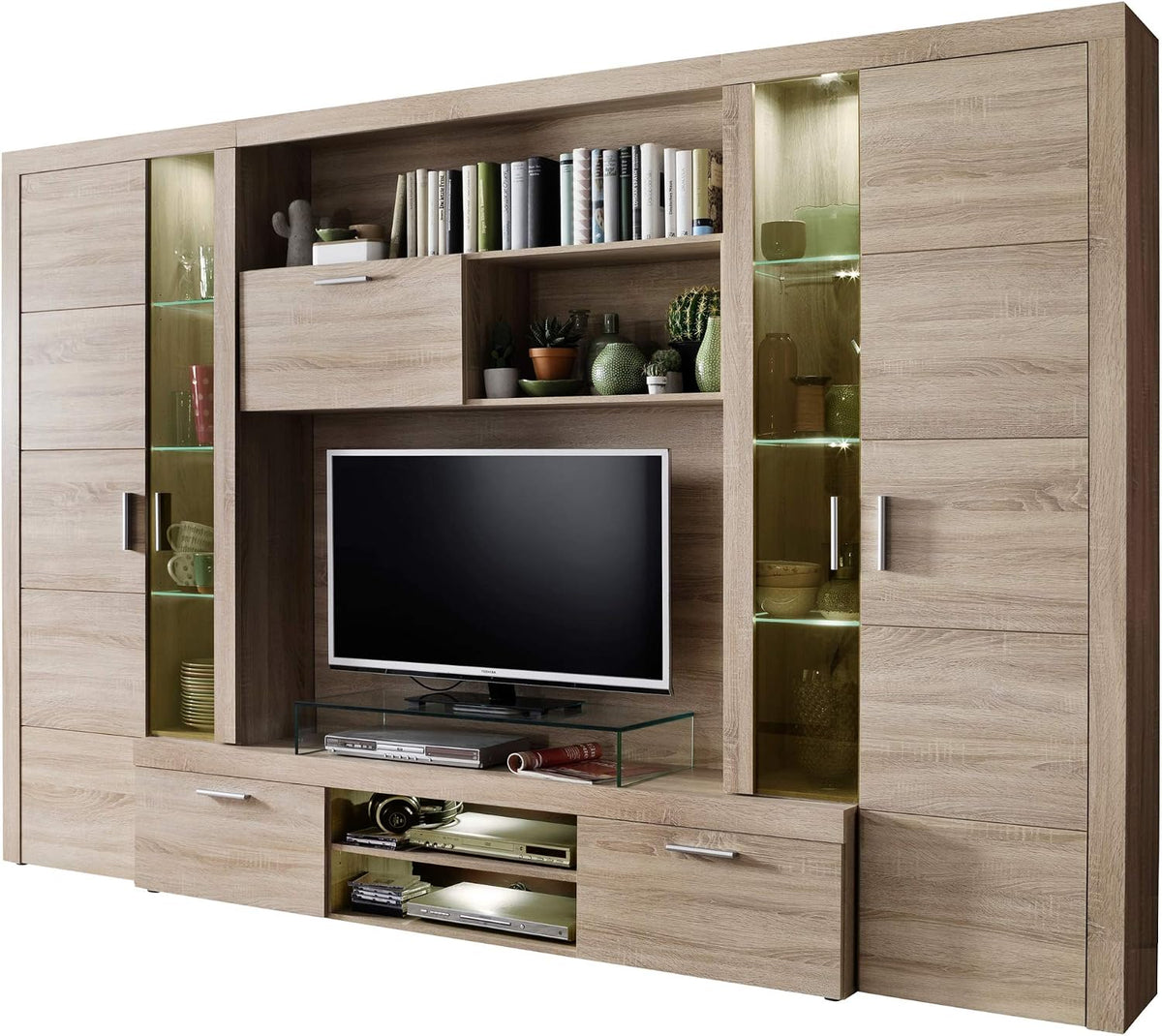 Conjunto de sala, trendteam smart living, 41 cm, 291 × 197 × 41 cm, com iluminação LED, madeira, Eiche, para a sala